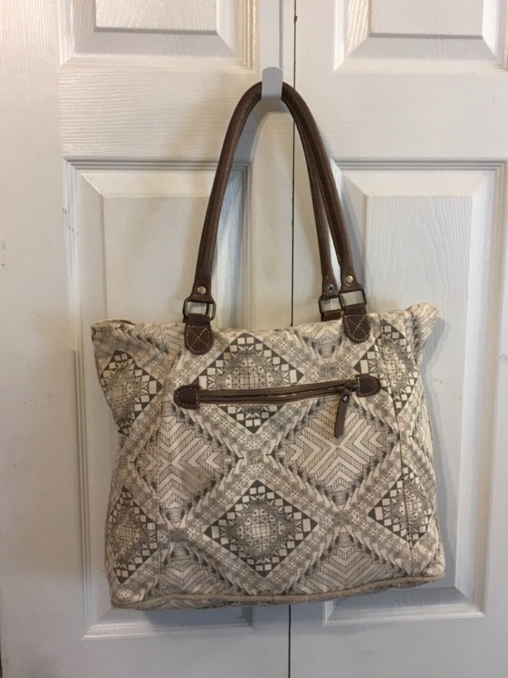 Myra Artisan Tote Bag Canvas Leather
